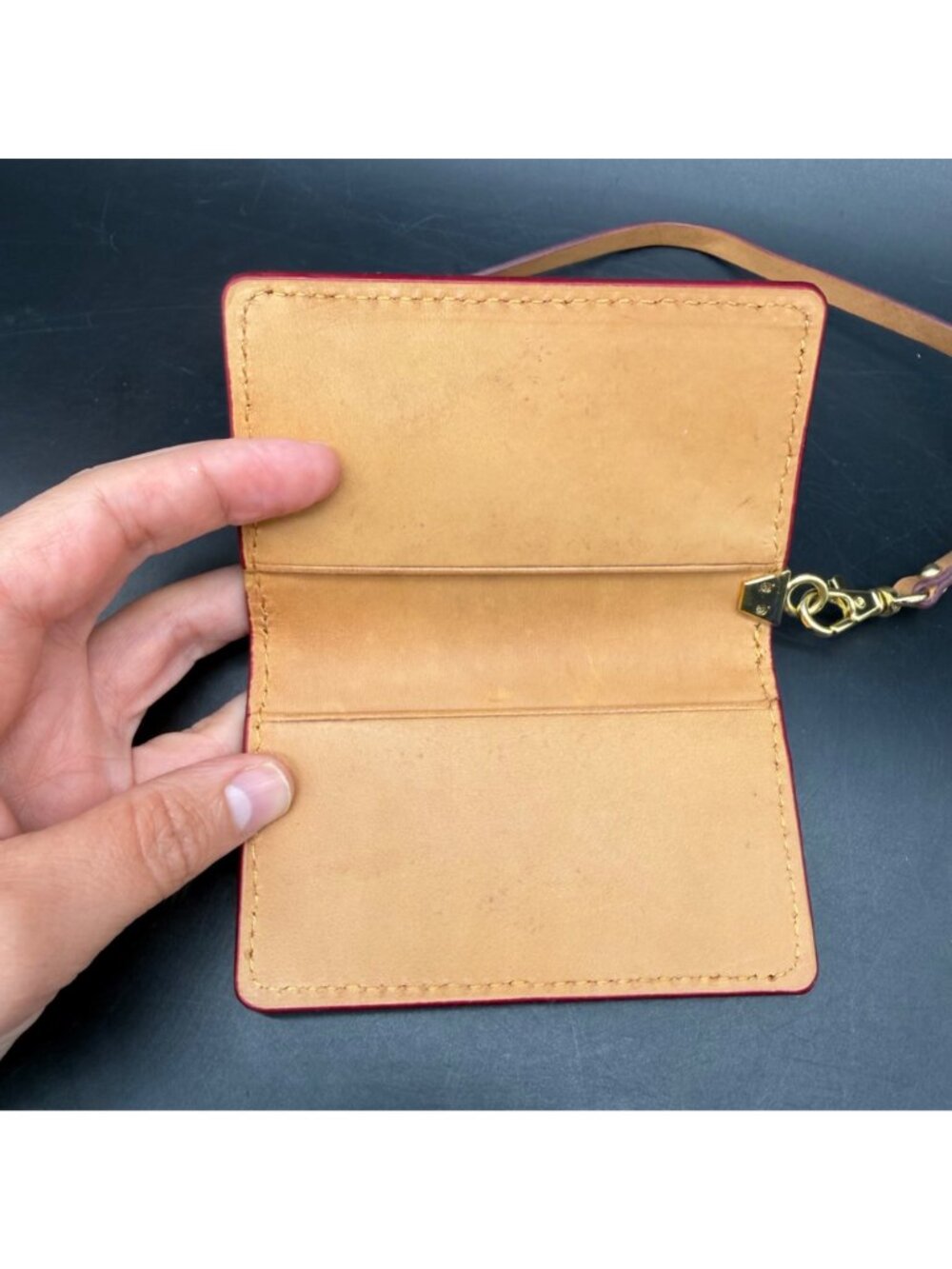 Etienne Aigner Tan Leather Card Case Wallet Wristlet Gold Hardware - Picture 5 of 13
